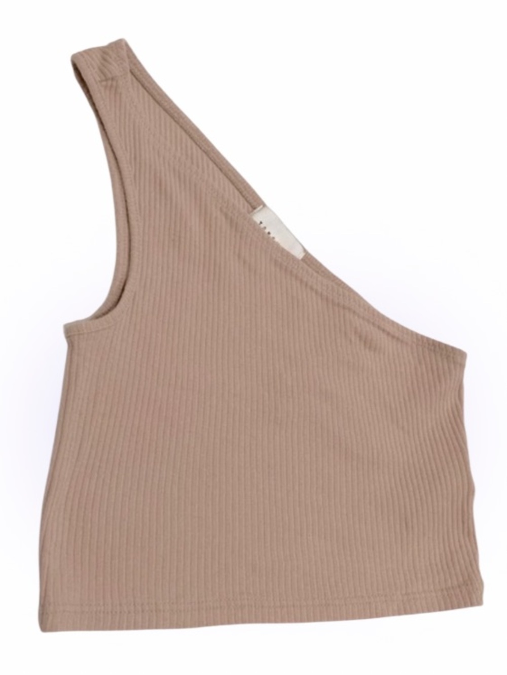 Topshop Tan Ribbed Knit One Shoulder Crop Tank Top
